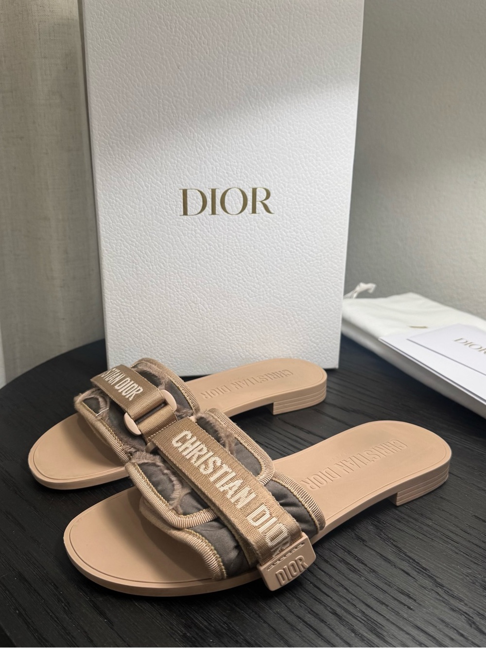 Christian Dior Revolution Logo Slide Sandals Rubber Nude 38